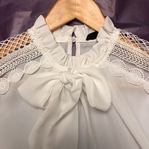 White lace-sleeve bow-tie blouse, never worn